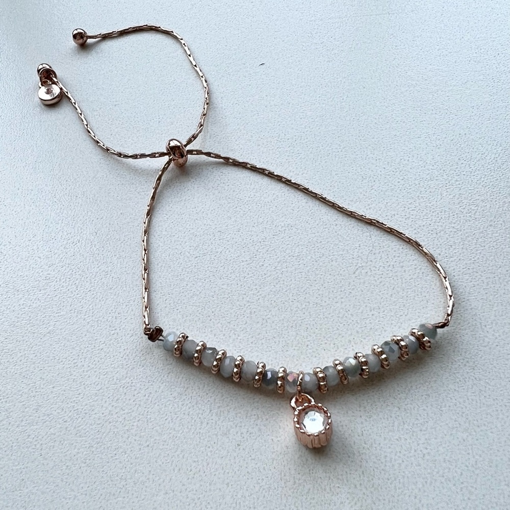 Lauren Conrad Adjustable Bracelet Rose Gold Metal with Beads